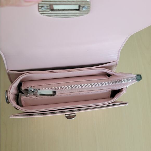 Pastel Pink Quilted Clutch with Silver Chain - Picture 3 of 6